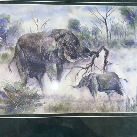 Water color African Elephant Mama and Baby Painting - Picture 2 of 11